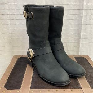VINCE CAMUTO WINDY LEATHER MOTO BOOT Black size 7